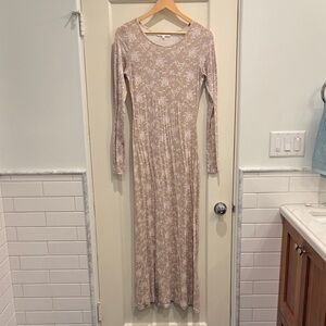 LoveShackFancy Bricken Maxi Floral Long Sleeve Viscose Knit Dress